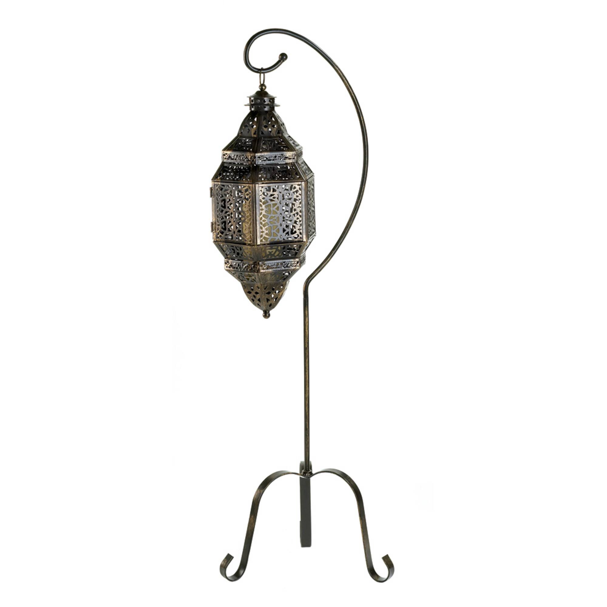 41" Metal Stand with Decorative Moroccan Candle Lantern